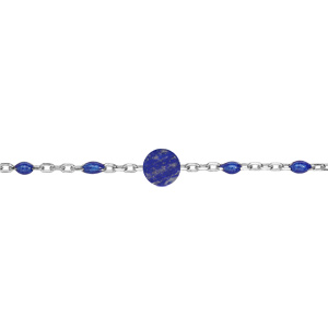 Bracelet en argent rhodié chaîne avec perles bleues foncé et pierre Lapis Lazuli véritable 16+3cm - Vue 1