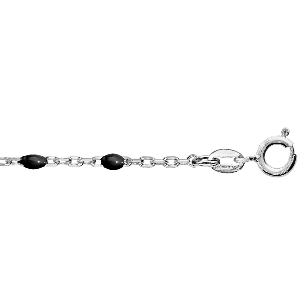 Bracelet en argent rhodi� cha�ne avec perles noires 15+3cm - Vue 1