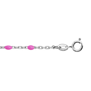Bracelet en argent rhodi chane avec perles roses fluo 15+3cm - Vue 1