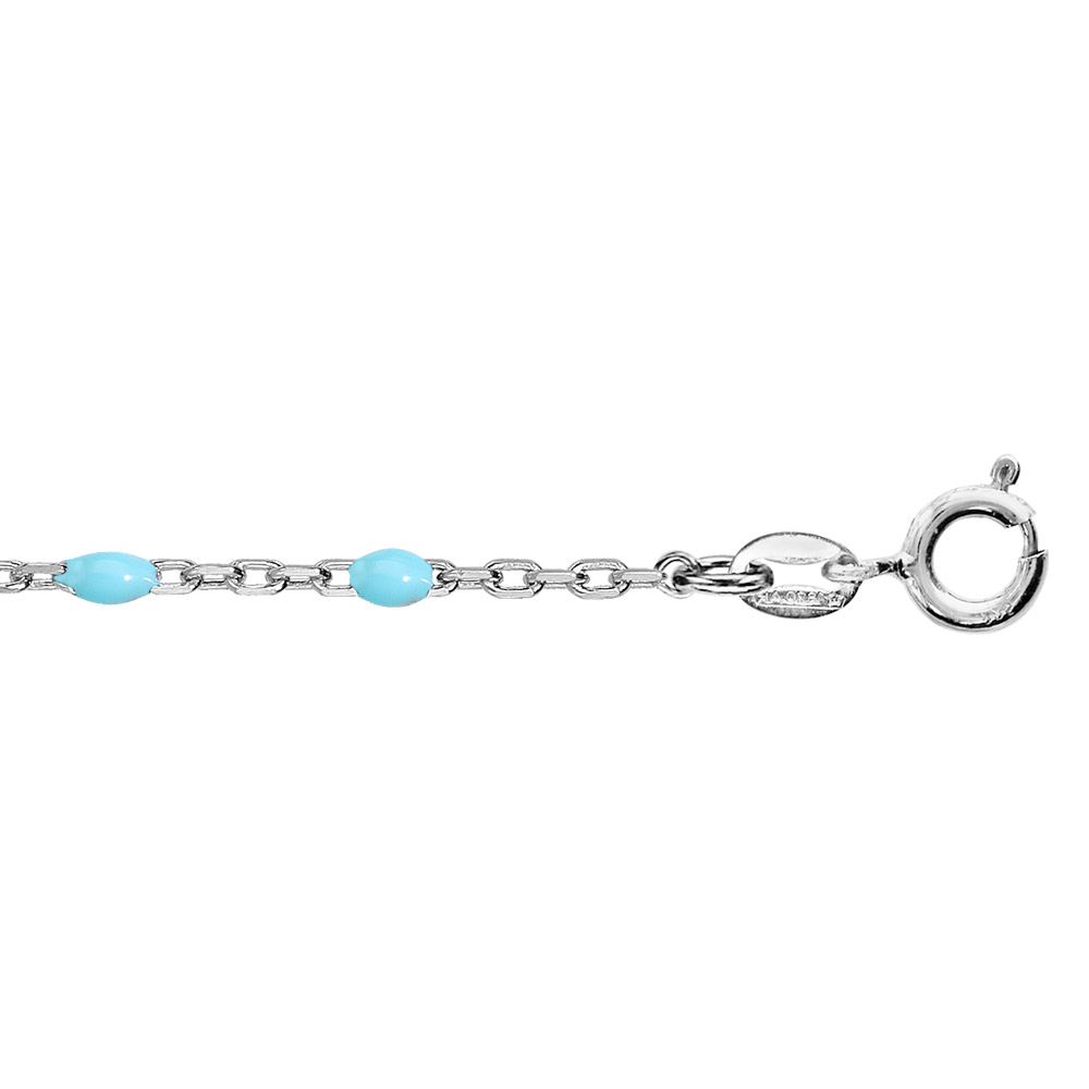 Bracelet en argent rhodi chane avec perles turquoise de synthse 15+3cm - Vue 1