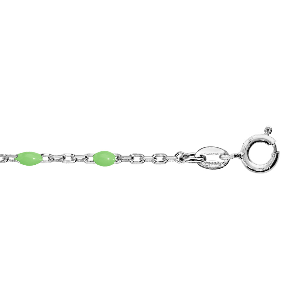 Bracelet en argent rhodi� cha�ne avec perles vert fluo 15+3cm - Vue 1