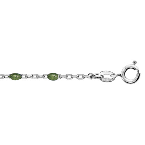 Bracelet en argent rhodi chane avec perles vertes 15+3cm - Vue 1