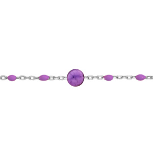 Bracelet en argent rhodi chane avec perles violettes et pierre Amthyste vritable 16+3cm - Vue 1