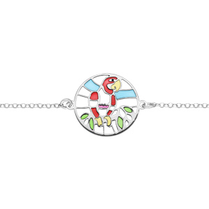 Bracelet en argent rhodié chaîne avec peroquet résine longueur 16+2,5cm - Vue 1