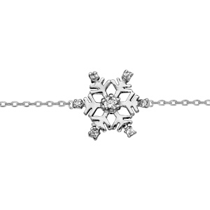 Bracelet en argent rhodi chane avec 1 petit flocon de neige orn d\'oxydes blancs sertis au milieu - longueur 16cm + 2cm de rallonge - Vue 1