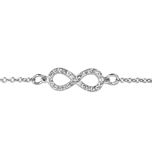 Bracelet en argent rhodi chane avec petit symbole infini orn d\'oxydes blancs au milieu - longueur 16cm + 2cm de rallonge - Vue 1