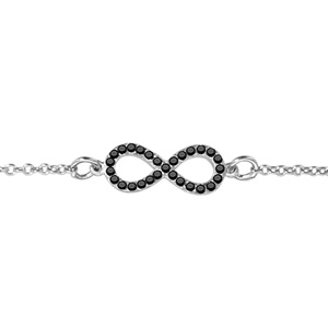 Bracelet en argent rhodi chane avec petit symbole infini orn d\'oxydes noirs au milieu - longueur 16cm + 2cm de rallonge - Vue 1