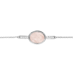 Bracelet en argent rhodié chaîne avec pierre ovale quartz rose et oxydes blancs 16+3cm - Vue 1