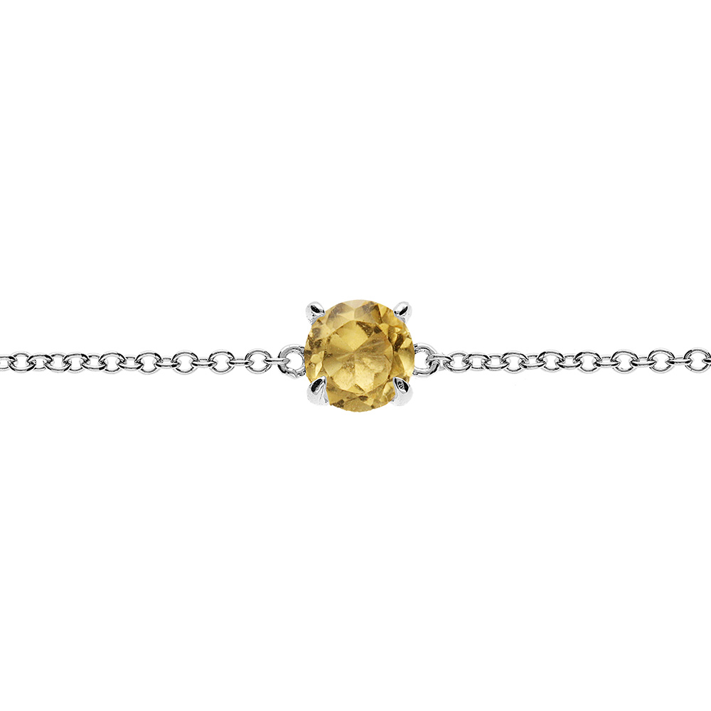 Bracelet en argent rhodi� cha�ne avec pierre v�ritable Citrine 6,5mm longueur 15+4cm - Vue 1
