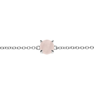 Bracelet en argent rhodi chane avec pierre vritable Quartz rose 6,5mm 15+4cm - Vue 1