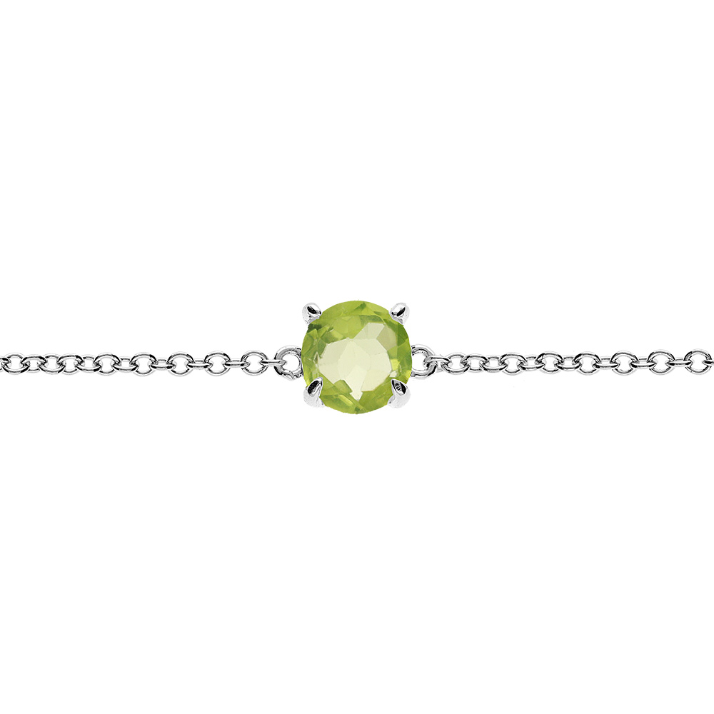 Bracelet en argent rhodi chane avec pierre vritable vert Pridot 6,5mm 15+4cm - Vue 1