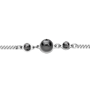 Bracelet en argent rhodié chaîne avec pierres rondes noires en verre de Swarovski 16+3cm - Vue 1