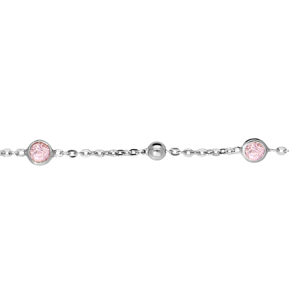 Bracelet en argent rhodi� cha�ne avec pierres rose serties 16+3cm - Vue 1