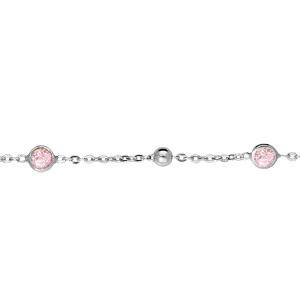 Bracelet en argent rhodi chane avec pierres rose serties 16+3cm - Vue 1