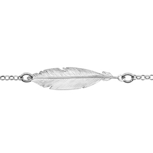 Bracelet en argent rhodi chane avec 1 plume au milieu - longueur 16cm + 3cm de rallonge - Vue 1