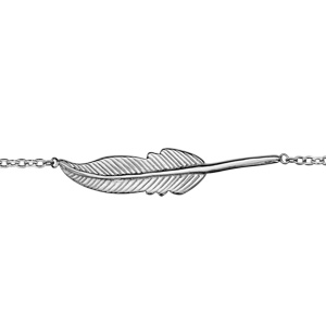 Bracelet en argent rhodi chane avec plume couche et nervure au milieu - longueur 15cm + 2cm de rallonge - Vue 1