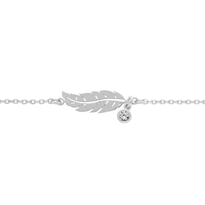 Bracelet en argent rhodi chane avec plume et oxyde blanc serti clos 16+3cm - Vue 1