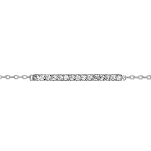 Bracelet en argent rhodi chane avec rail d\'oxydes blanc sertis au milieu - longueur 16cm + 2cm de rallonge - Vue 1