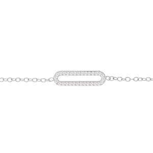 Bracelet en argent rhodi chane avec rectangle pav d\'oxydes blancs sertis 16+3cm - Vue 1