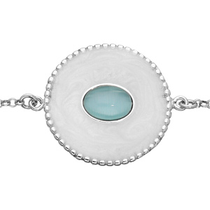 Bracelet en argent rhodi chane avec rond blanc et cabochon bleu 16+3cm - Vue 1