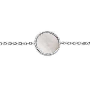 Bracelet en argent rhodi chane avec rond en Nacre blanche vritable 10mm 16+2cm - Vue 1