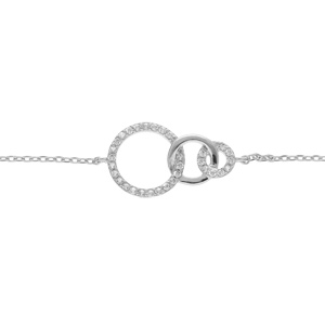 Bracelet en argent rhodi chane avec 3 ronds lisse et avec oxydes blancs sertis 16+3cm - Vue 1