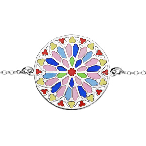 Bracelet en argent rhodi chane avec rosace colore16+3cm - Vue 1