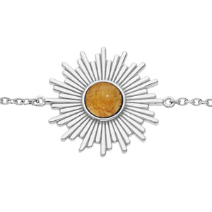 Bracelet en argent rhodi chane avec soleil et Ambre vritable 16+2cm - Vue 1