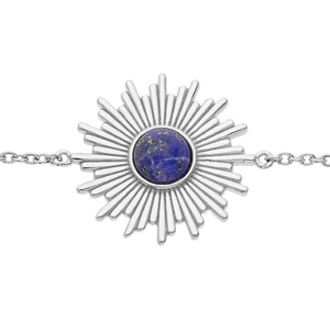 Bracelet en argent rhodi chane avec soleil et Lapis Lazuli vritable 16+2cm - Vue 1