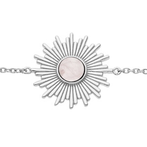 Bracelet en argent rhodi chane avec soleil et Quartz rose vritable 16+2cm - Vue 1
