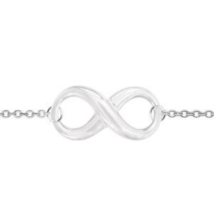 Bracelet en argent rhodi chane avec symbole infini en cramique blanche au milieu - longueur 16cm + 3cm de rallonge - Vue 1