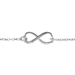 Bracelet en argent rhodi chane avec symbole infini en fil lisse au milieu - longueur 16cm + 3cm de rallonge - Vue 1