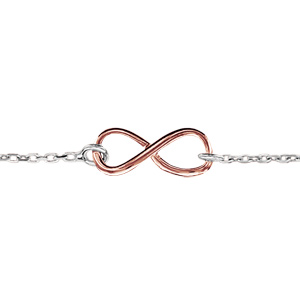 Bracelet en argent rhodi chane avec symbole infini en fil lisse dor rose au milieu - longueur 16cm + 3cm de rallonge - Vue 1
