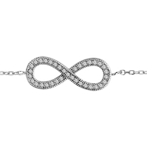 Bracelet en argent rhodi chane avec symbole infini orn d\'oxydes blancs au milieu - longueur 16,5cm + 2cm de rallonge - Vue 1