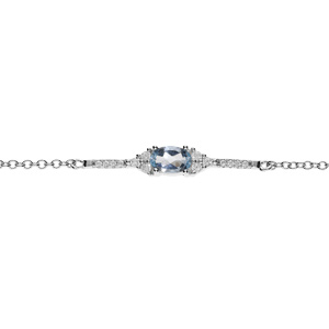 Bracelet en argent rhodi chane avec Topaze bleu vritable et oxydes blancs sertis 15+4cm - Vue 1