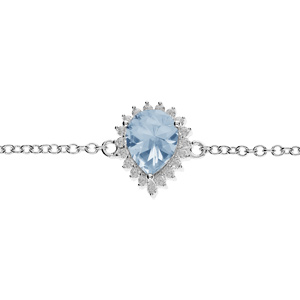 Bracelet en argent rhodi chane avec Topaze bleue vritable en forme goutte 8x6 contour oxydes blancs sertis 16+3cm - Vue 1