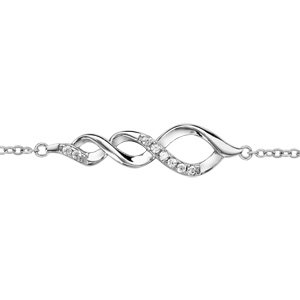 Bracelet en argent rhodi chane avec torsade lache orne d\'oxydes blancs sertis au milieu - longueur 15cm + 3cm de rallonge - Vue 1
