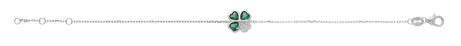 Bracelet Dolly-Bijoux En Argent 925 Avec Trèfle émeraude Et Zirconium - Taille 16+2 Cm