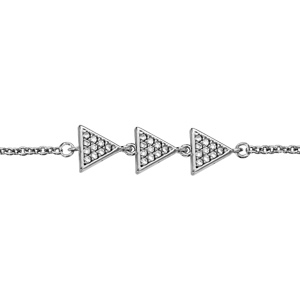 Bracelet en argent rhodi chane avec 3 triangles pavs d\'oxydes blancs sertis - longueur 16cm + 2cm de rallonge - Vue 1