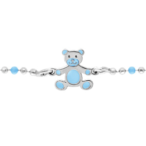 Bracelet en argent rhodi chane boules avecs ourson bleu 13+3cm - Vue 1