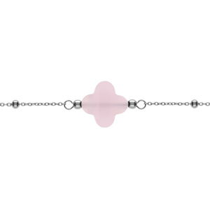 Bracelet en argent rhodié chaîne boules trèfle en verre faceté rose 16+3cm - Vue 1