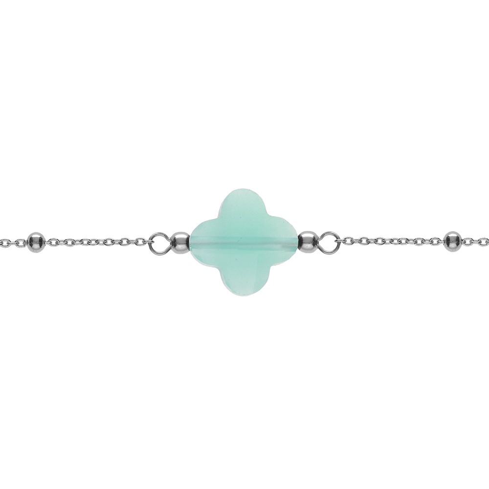 Bracelet en argent rhodi chane boules trfle en verre facet vert clair 16+3cm - Vue 1