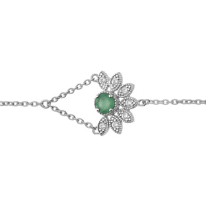 Bracelet en argent rhodié chaîne demi fleur d\'Emeraude véritable et topazes blanches 16+3cm - Vue 1