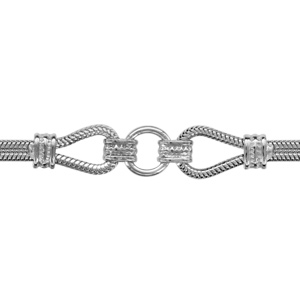 Bracelet en argent rhodi chane double avec anneau au milieu et lments ouvrags - longueur 16cm + 3cm de rallonge - Vue 1