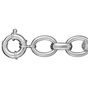 Bracelet en argent rhodi chane en grosses mailles ovales spares par des lments alterns lisses et pavs d\'oxydes blancs - longueur 20cm - Vue 1