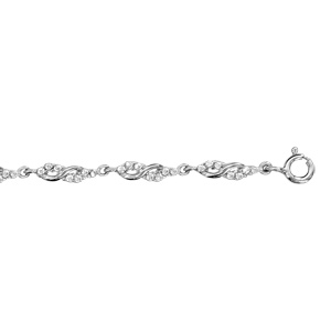 Bracelet en argent rhodi chane en mailles motif infini moiti lisse et moiti orne d\'oxydes blancs sertis - longueur 17cm + 3cm de rallonge - Vue 1