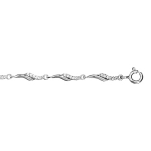 Bracelet en argent rhodi chane en mailles volutesmoiti lisse et moiti orne d\'oxydes blancs sertis - longueur 17cm + 3cm de rallonge - Vue 1