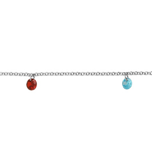 Bracelet en argent rhodié chaîne et 5 pampilles multicolores longueur 17+2cm - Vue 1