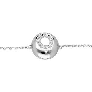 Bracelet en argent rhodi chane et rond perc oxydes blancs sertis longueur 16+2cm - Vue 1