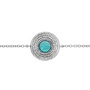 Bracelet en argent rhodi chane ethnique rond avec pierre de synthse amazonite 16+2cm - Vue 1